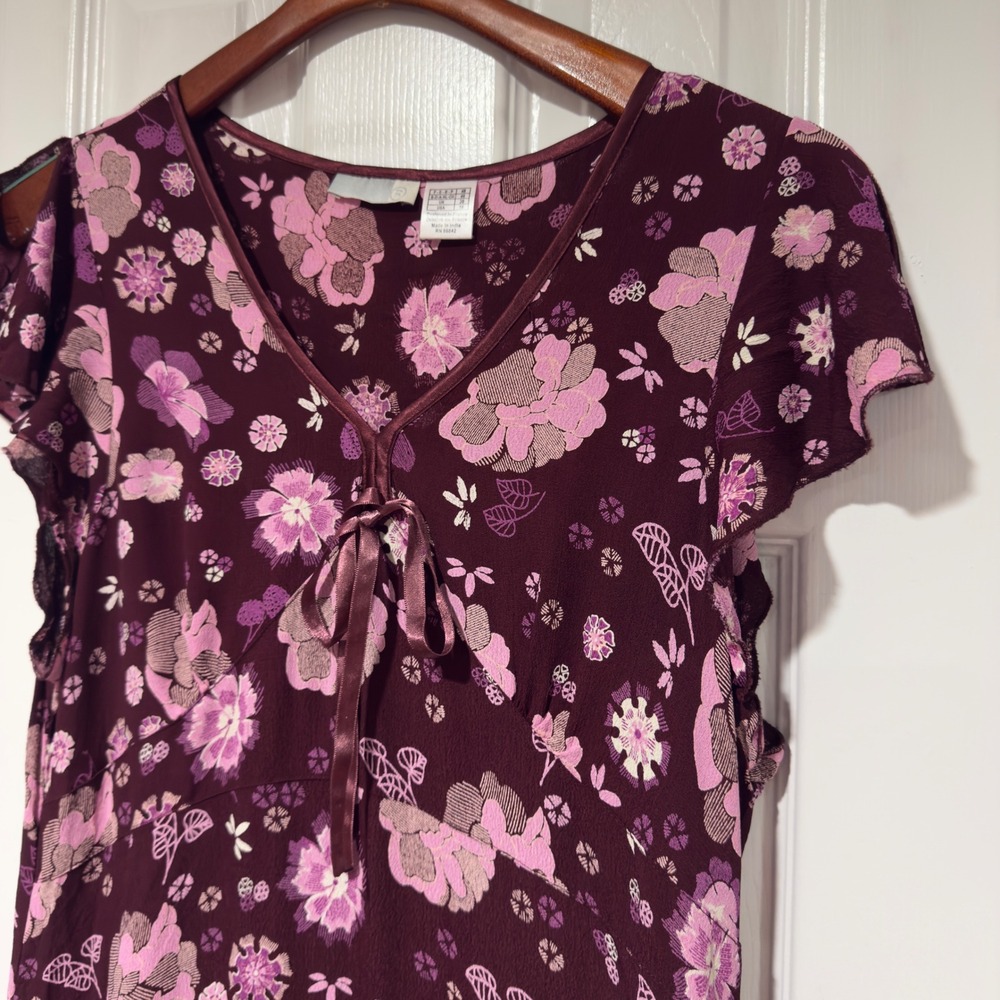 La Redoute Burgundy Pink Floral Viscose Dress Size 16 Boho Midi Tiered France - Picture 4 of 8